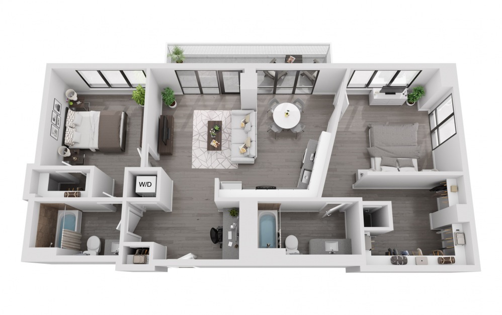B2I-R - 2 bedroom floorplan layout with 2 baths and 1155 square feet.